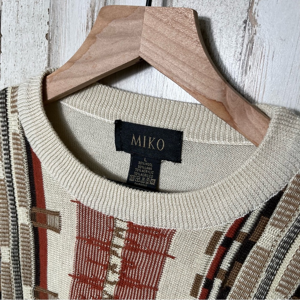 Vintage 90s Coogie Like Earth Tone Grandpa 3D Knit Wool Blend Sweater Mens Large - Picture 6 of 8
